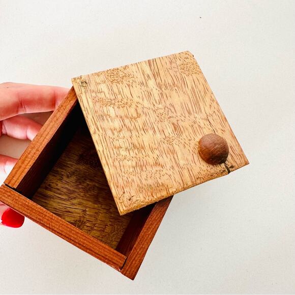 VINTAGE Handmade Light Wooden Square Storage Decorative Spice Jewelry Box Lid - Picture 4 of 10